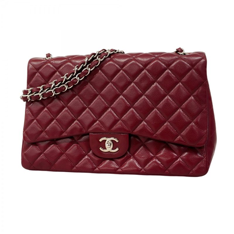 Chanel Shoulder Bag Deca Matelasse Caviar Skin Bordeaux Silver Hardware Women
