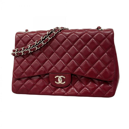 Chanel Shoulder Bag Deca Matelasse Caviar Skin Bordeaux Silver Hardware Women