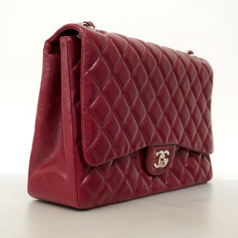 Chanel Shoulder Bag Deca Matelasse Caviar Skin Bordeaux Silver Hardware Women