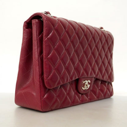 Chanel Shoulder Bag Deca Matelasse Caviar Skin Bordeaux Silver Hardware Women