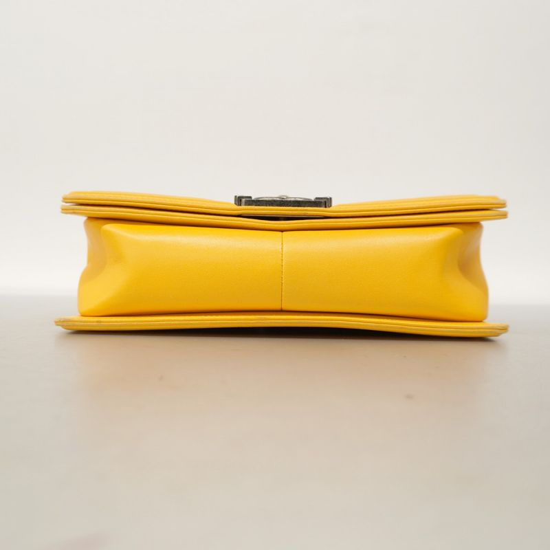 Chanel Shoulder Bag Boy Chanel Lambskin Yellow Silver Hardware Women