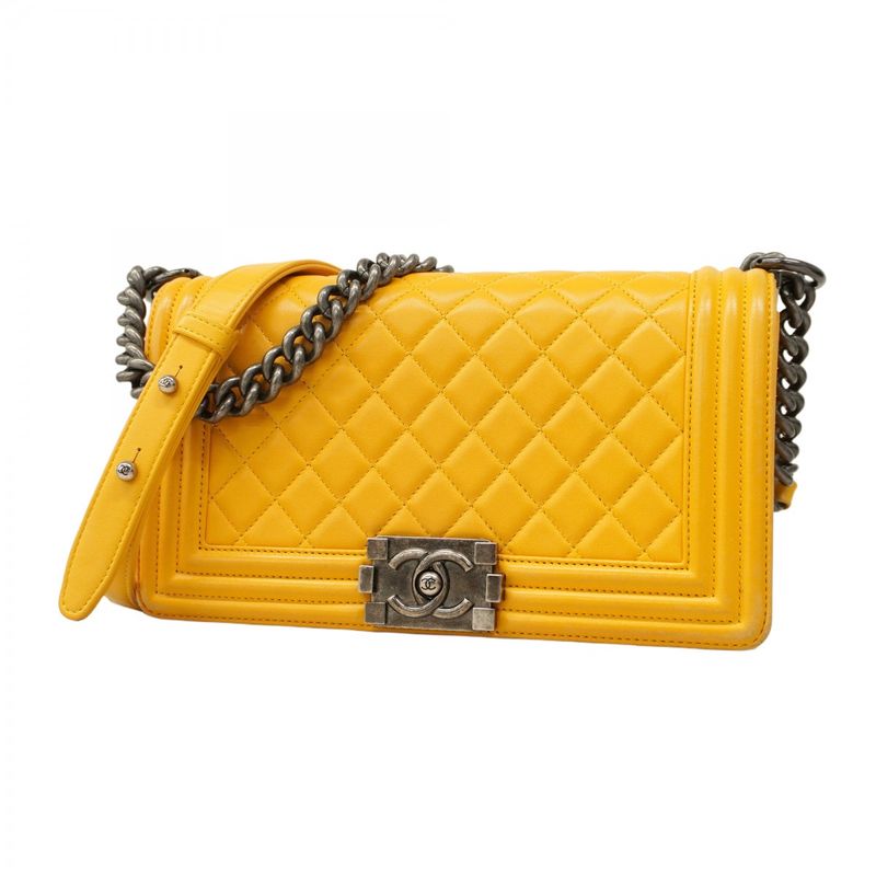Chanel Shoulder Bag Boy Chanel Lambskin Yellow Silver Hardware Women