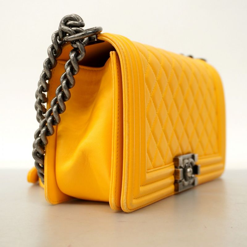 Chanel Shoulder Bag Boy Chanel Lambskin Yellow Silver Hardware Women