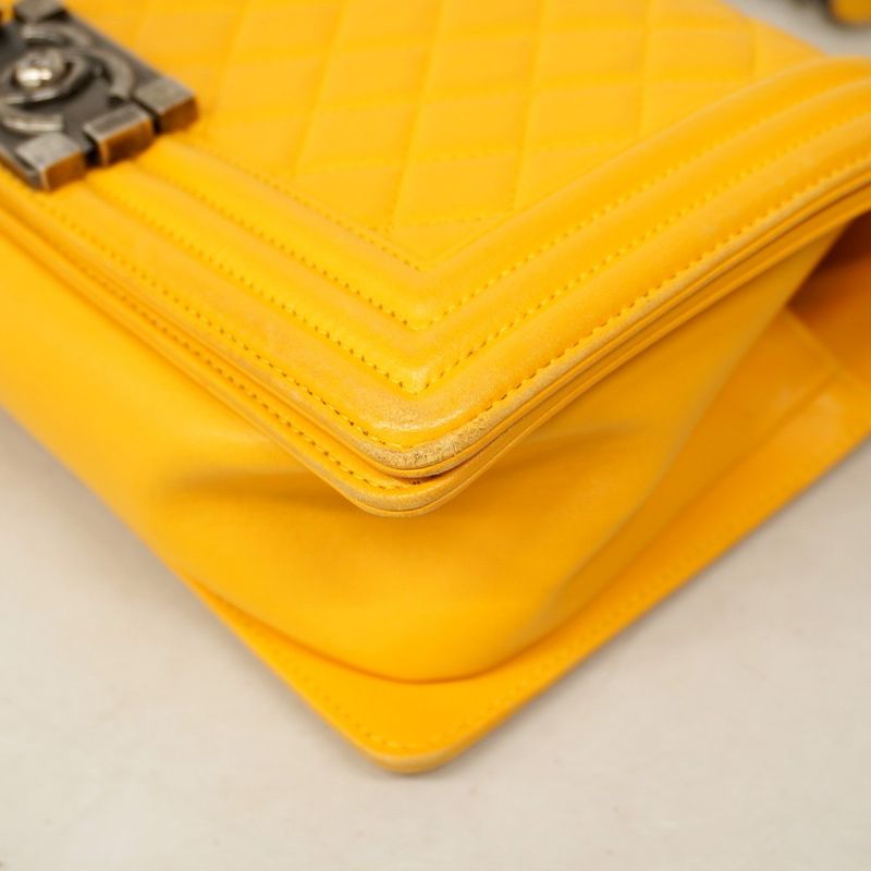 Chanel Shoulder Bag Boy Chanel Lambskin Yellow Silver Hardware Women