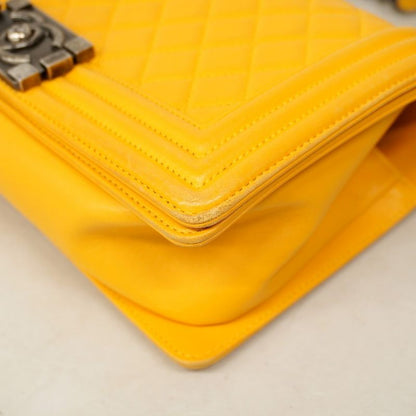 Chanel Shoulder Bag Boy Chanel Lambskin Yellow Silver Hardware Women