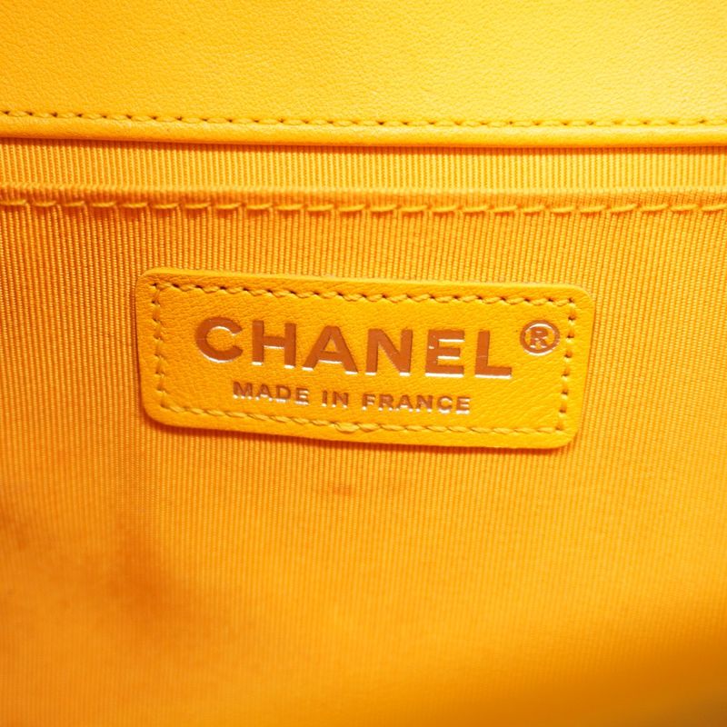 Chanel Shoulder Bag Boy Chanel Lambskin Yellow Silver Hardware Women