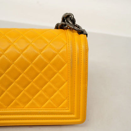 Chanel Shoulder Bag Boy Chanel Lambskin Yellow Silver Hardware Women