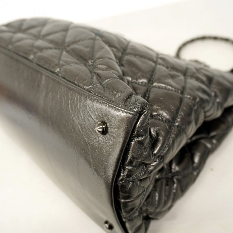 Chanel Shoulder Bag Matelasse Calfskin Black Silver Hardware Women