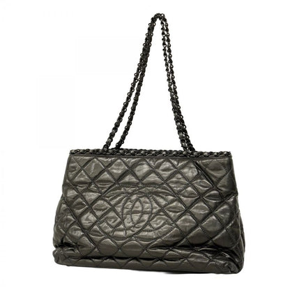 Chanel Shoulder Bag Matelasse Calfskin Black Silver Hardware Women