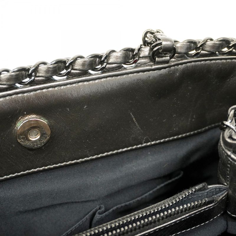 Chanel Shoulder Bag Matelasse Calfskin Black Silver Hardware Women