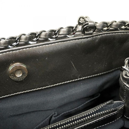 Chanel Shoulder Bag Matelasse Calfskin Black Silver Hardware Women