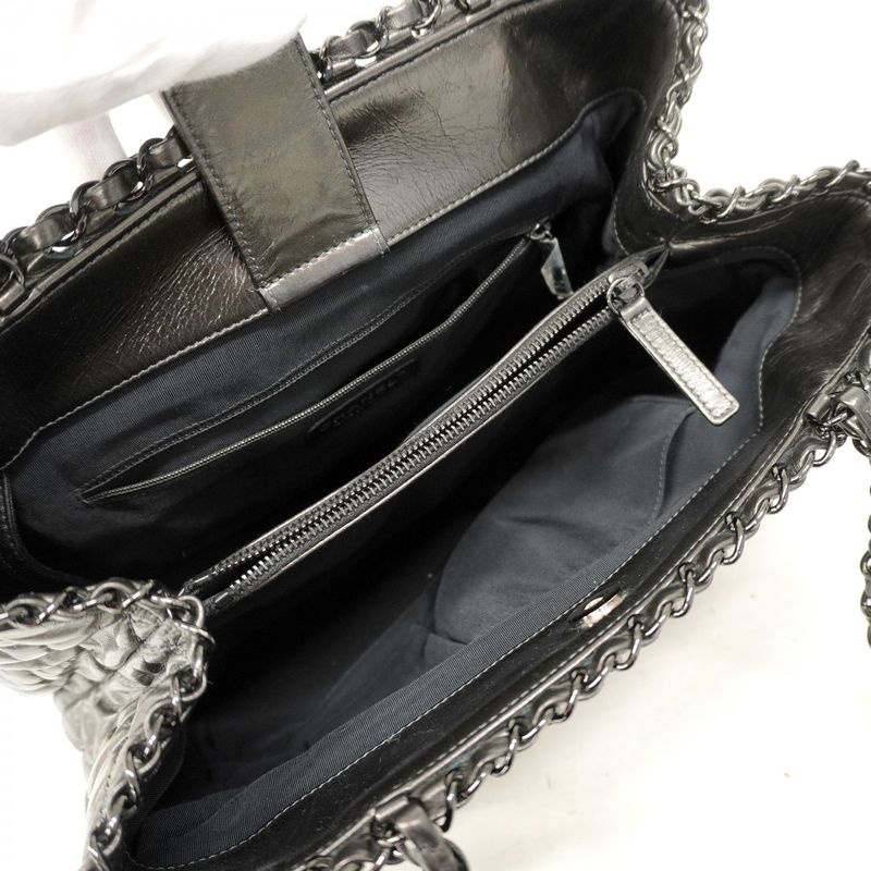 Chanel Shoulder Bag Matelasse Calfskin Black Silver Hardware Women