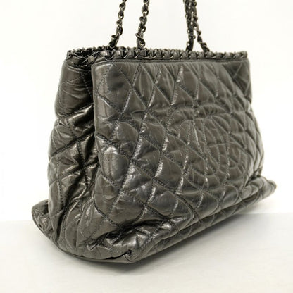 Chanel Shoulder Bag Matelasse Calfskin Black Silver Hardware Women