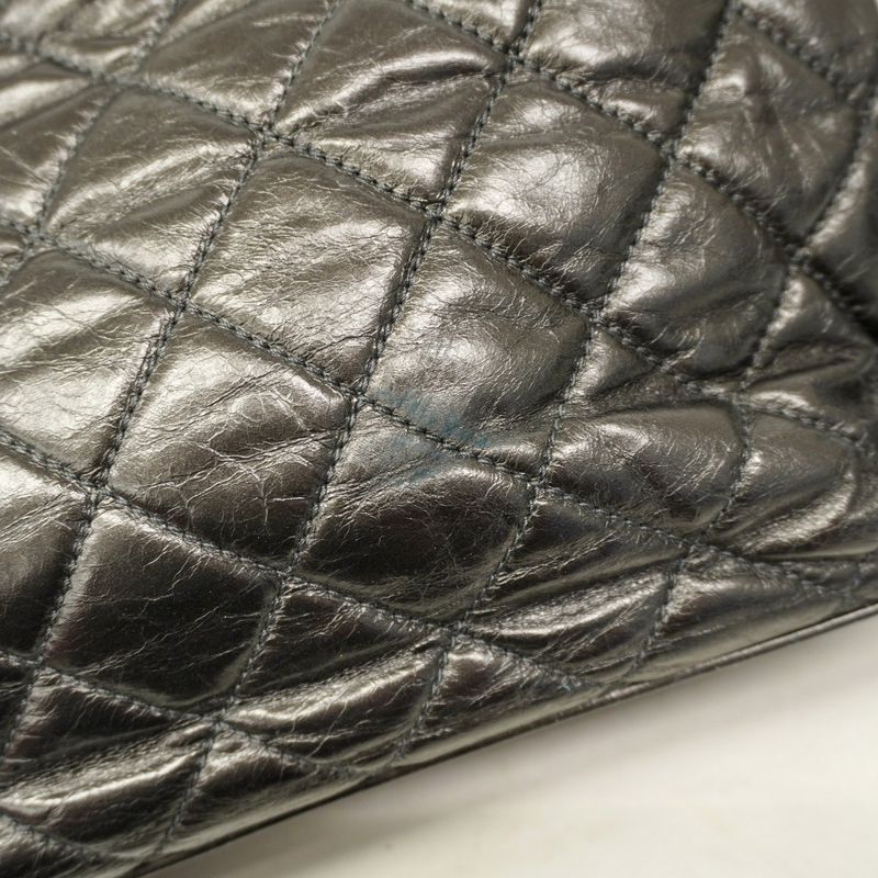 Chanel Shoulder Bag Matelasse Calfskin Black Silver Hardware Women