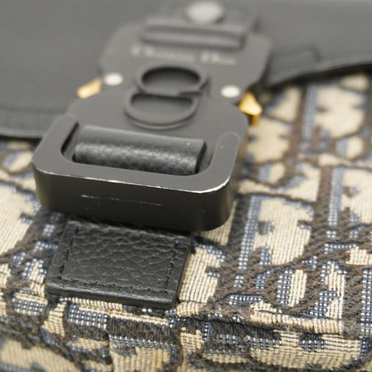 Christian Dior Shoulder Bag Oblique Saddle Canvas Leather Black Navy Gold/silver