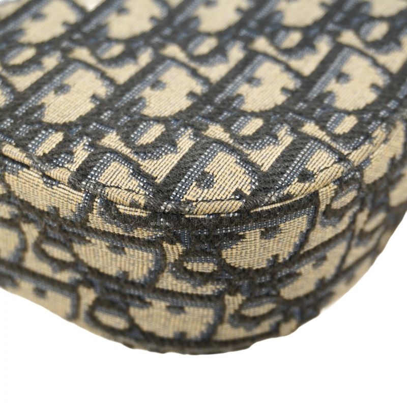 Christian Dior Shoulder Bag Oblique Saddle Canvas Leather Black Navy Gold/silver