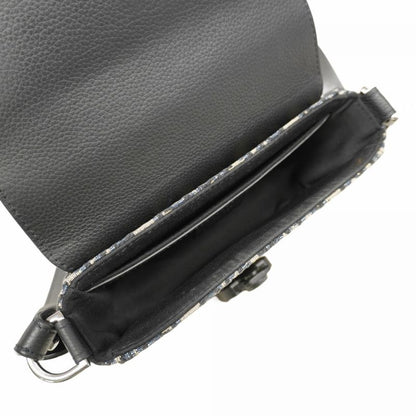 Christian Dior Shoulder Bag Oblique Saddle Canvas Leather Black Navy Gold/silver