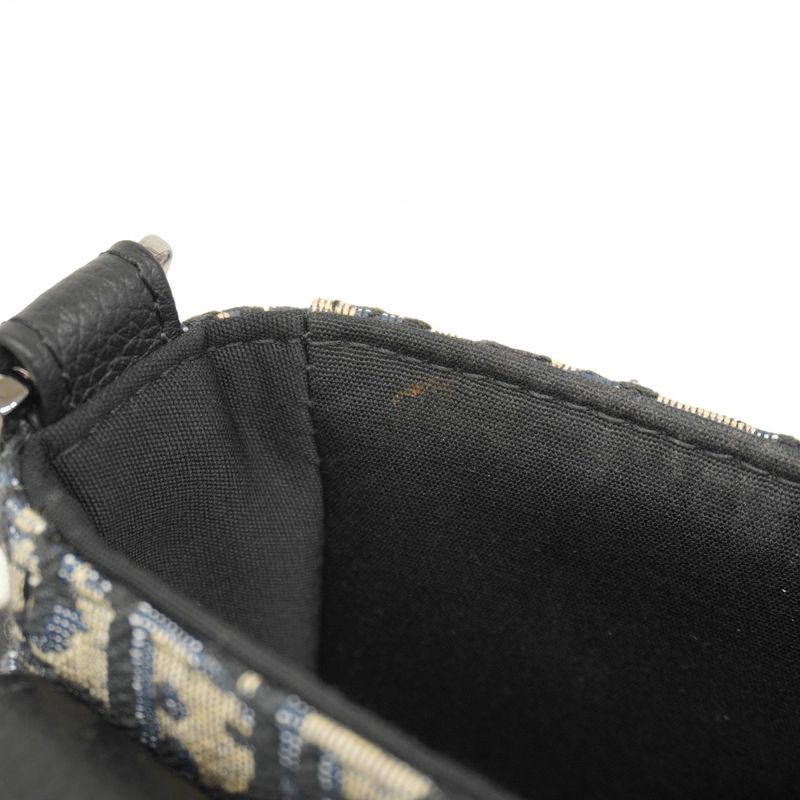 Christian Dior Shoulder Bag Oblique Saddle Canvas Leather Black Navy Gold/silver