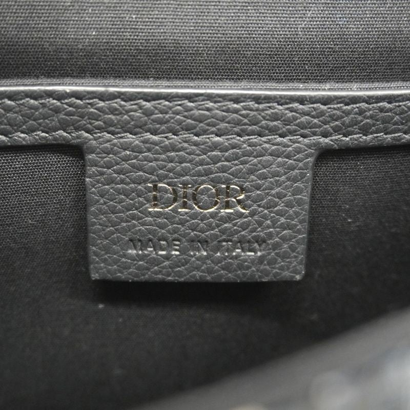 Christian Dior Shoulder Bag Oblique Saddle Canvas Leather Black Navy Gold/silver