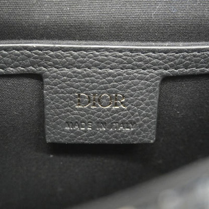 Christian Dior Shoulder Bag Oblique Saddle Canvas Leather Black Navy Gold/silver