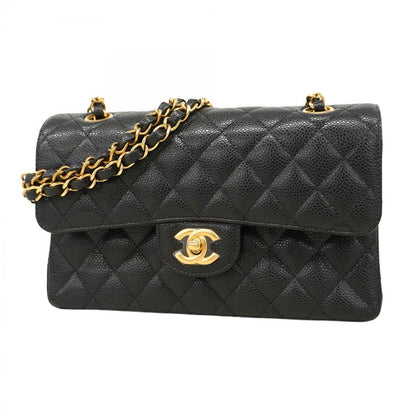 Chanel Shoulder Bag Matelasse Caviar Skin Black Gold Hardware Women