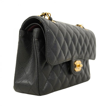 Chanel Shoulder Bag Matelasse Caviar Skin Black Gold Hardware Women