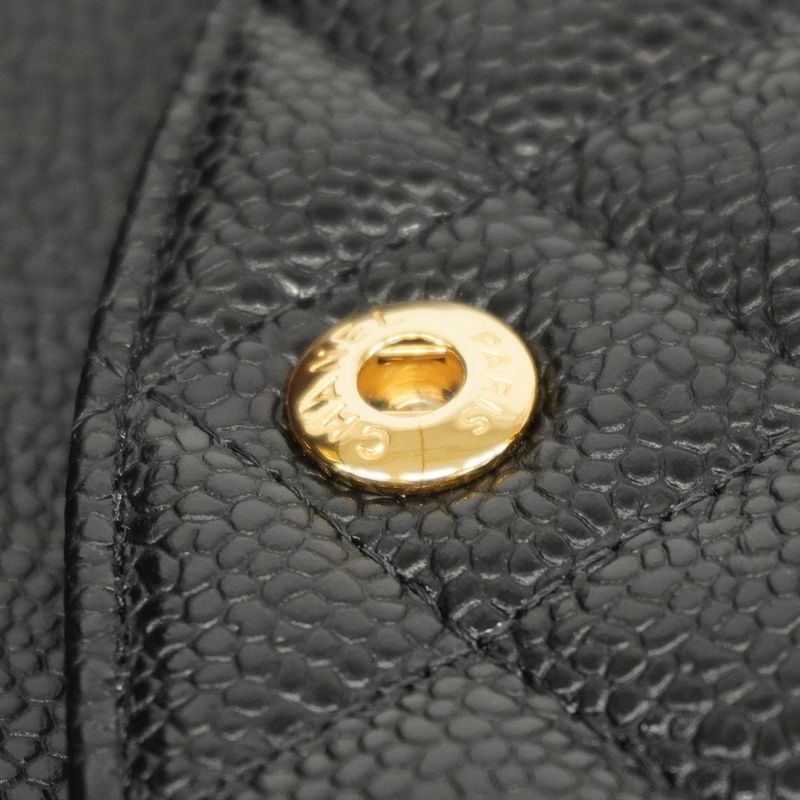 Chanel Shoulder Bag Matelasse Caviar Skin Black Gold Hardware Women