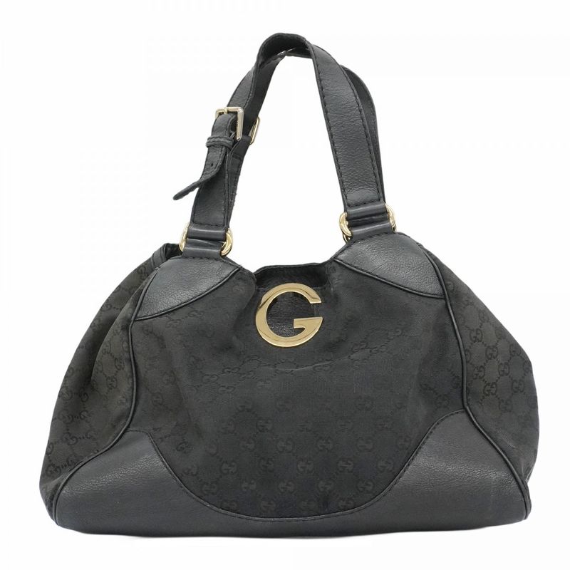 Gucci Handbag GG Canvas 223972 Canvas Black Chien Pan Gold Hardware Women