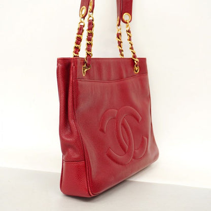 Chanel Shoulder Bag Caviar Skin Bordeaux Gold Hardware Women