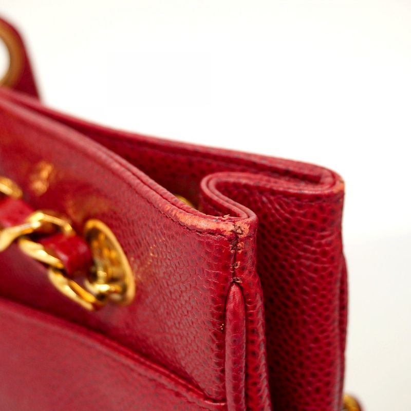 Chanel Shoulder Bag Caviar Skin Bordeaux Gold Hardware Women