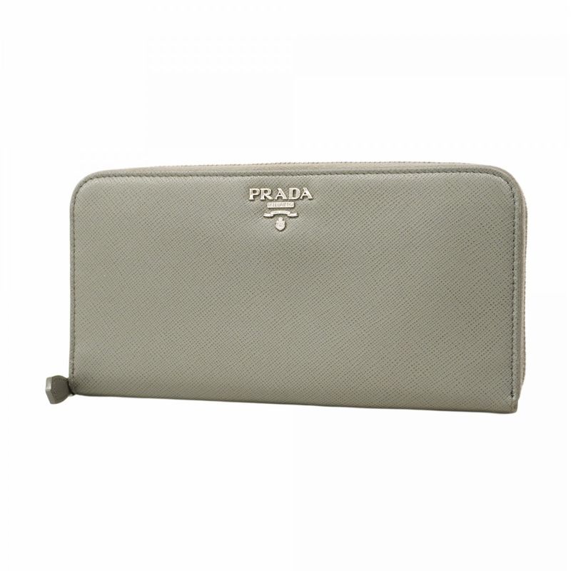 Prada Long Wallet Saffiano Leather Gray Silver Hardware Men Women Unisex