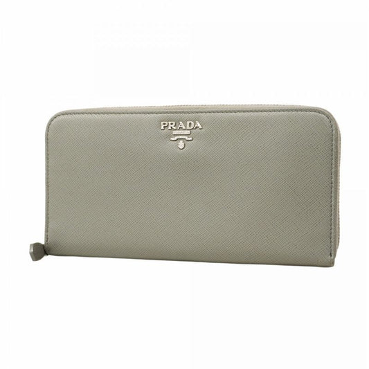 Prada Long Wallet Saffiano Leather Gray Silver Hardware Men Women Unisex