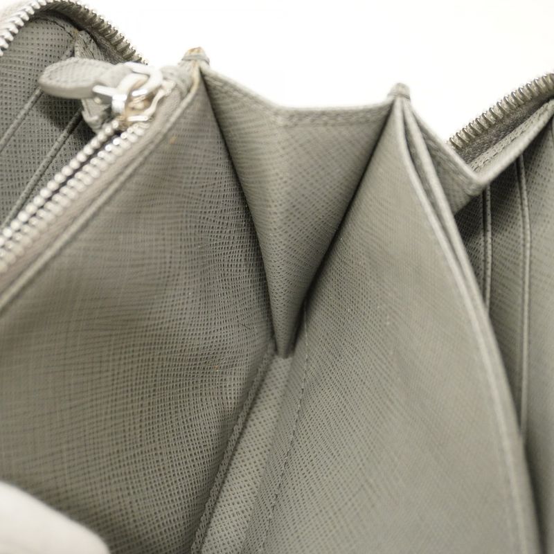 Prada Long Wallet Saffiano Leather Gray Silver Hardware Men Women Unisex