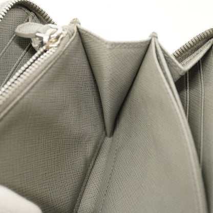 Prada Long Wallet Saffiano Leather Gray Silver Hardware Men Women Unisex