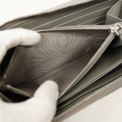Prada Long Wallet Saffiano Leather Gray Silver Hardware Men Women Unisex