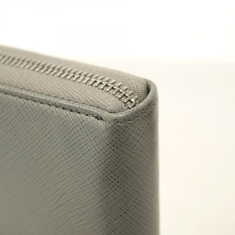 Prada Long Wallet Saffiano Leather Gray Silver Hardware Men Women Unisex