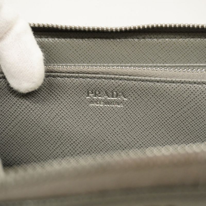 Prada Long Wallet Saffiano Leather Gray Silver Hardware Men Women Unisex