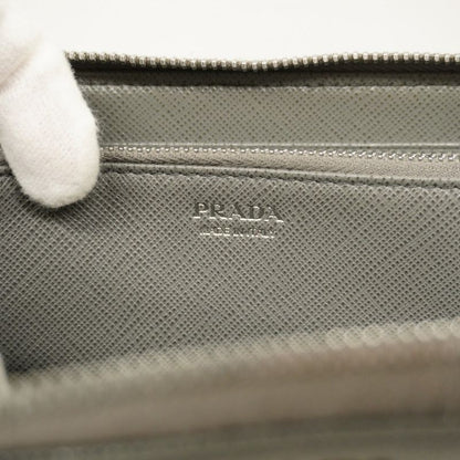 Prada Long Wallet Saffiano Leather Gray Silver Hardware Men Women Unisex