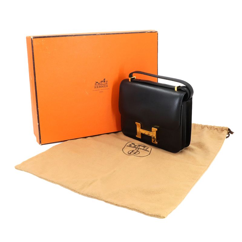 Hermes Constance Mini 18 Shoulder Bag Box Calf Black Gold Hardware 90299146