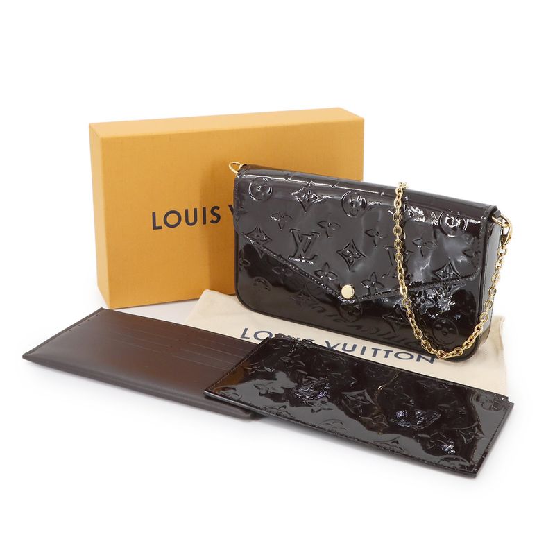 Louis Vuitton Monogram Vernis Pochette Felicie Chain Wallet Leather Amarante
