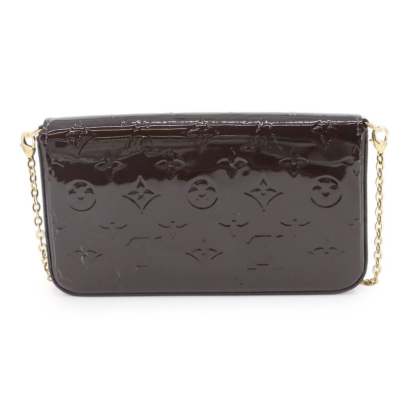 Louis Vuitton Monogram Vernis Pochette Felicie Chain Wallet Leather Amarante