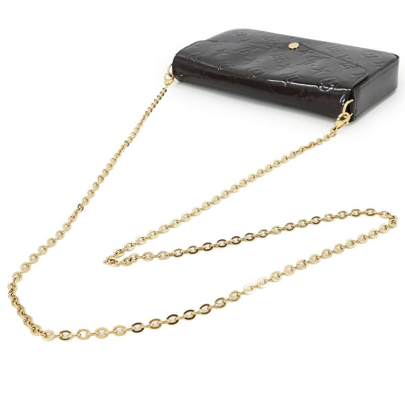 Louis Vuitton Monogram Vernis Pochette Felicie Chain Wallet Leather Amarante
