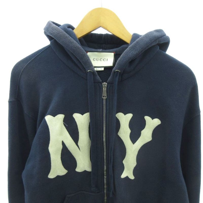 Gucci 18AW MLB New York Yankees Zip Up Hoodie Logo Patch XL Navy Blue Navy 1104