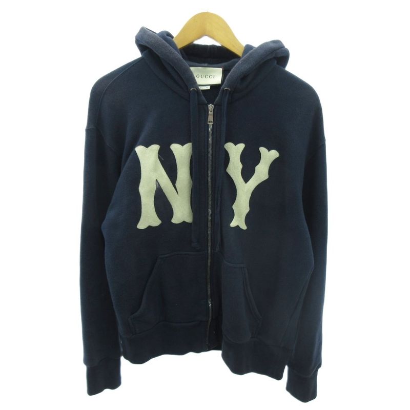 Gucci 18AW MLB New York Yankees Zip Up Hoodie Logo Patch XL Navy Blue Navy 1104
