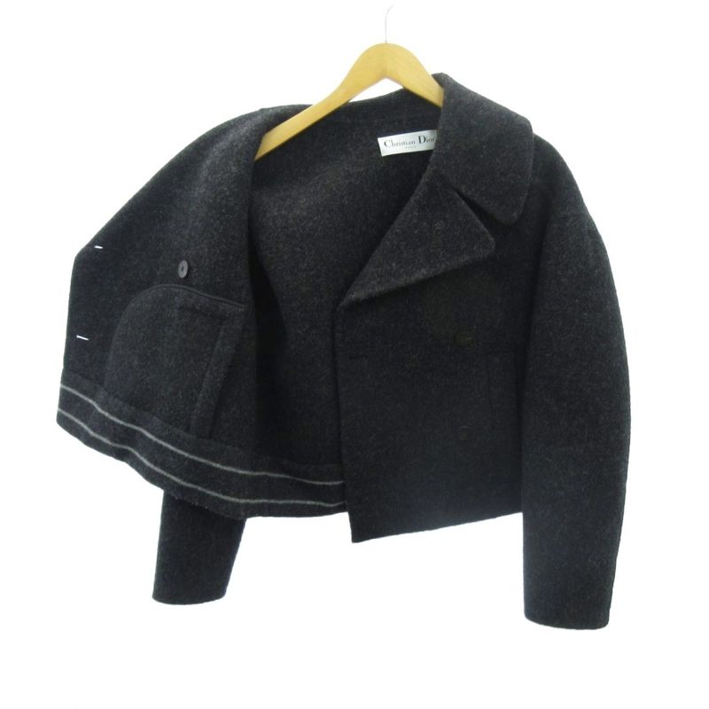 Christian DIOR Wool Melton P Coat Pea Coat Jacket Short Length F36 Gray 1104 AA