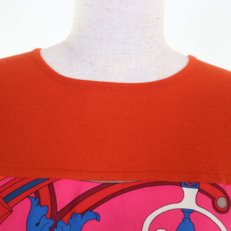 Hermes 100% Wool Silk Switching Twillene Sleeveless Dress With Belt Orange