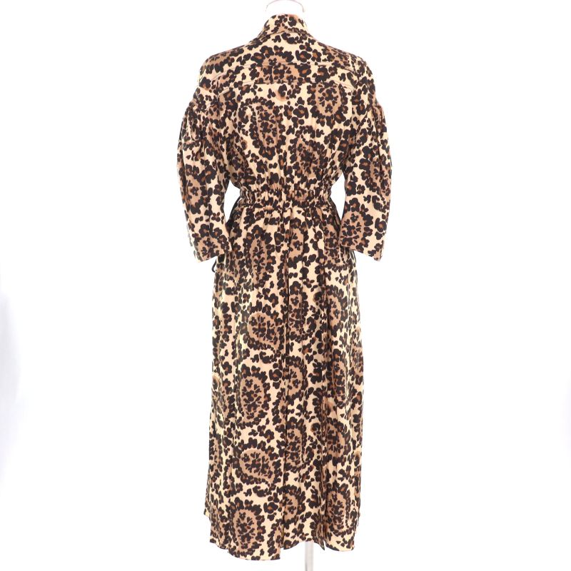 Fendi 2020 Fda928 100% Wool Waist Shape Leopard Pattern Seventh Sleeve Dress