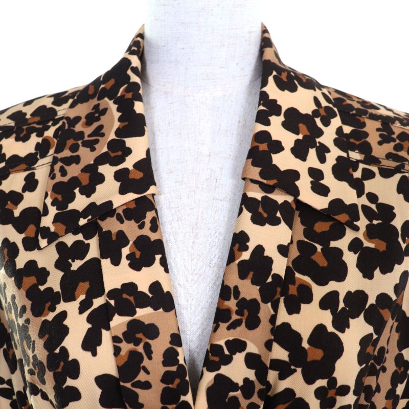 Fendi 2020 Fda928 100% Wool Waist Shape Leopard Pattern Seventh Sleeve Dress