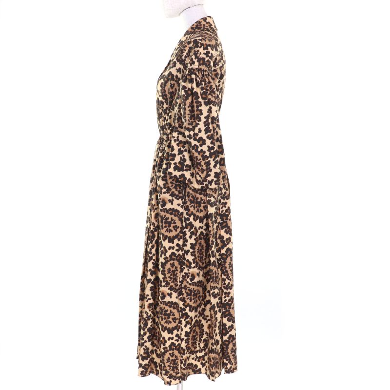 Fendi 2020 Fda928 100% Wool Waist Shape Leopard Pattern Seventh Sleeve Dress