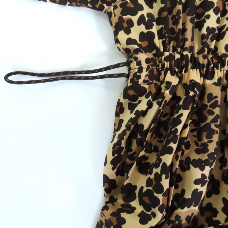 Fendi 2020 Fda928 100% Wool Waist Shape Leopard Pattern Seventh Sleeve Dress